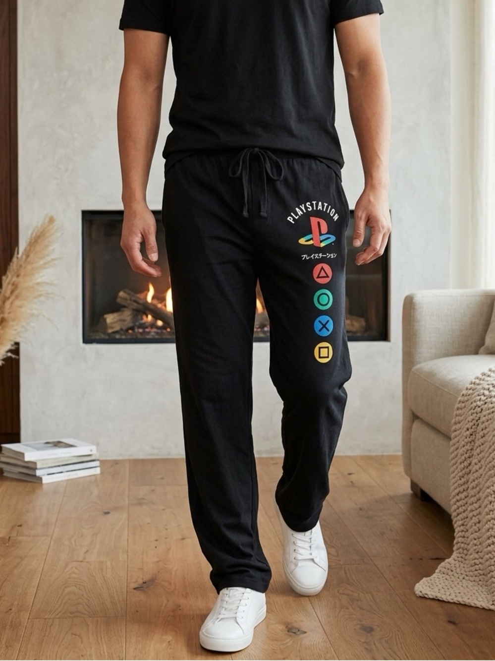 NWT Unisex PlayStation Graphic Black Jogger Lounge Pants Drawstring Waist - M